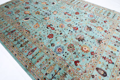 271 x 363 cm | Sultani Turquoise Afghan Tribal Hand Knotted Veg Dye Wool carpet