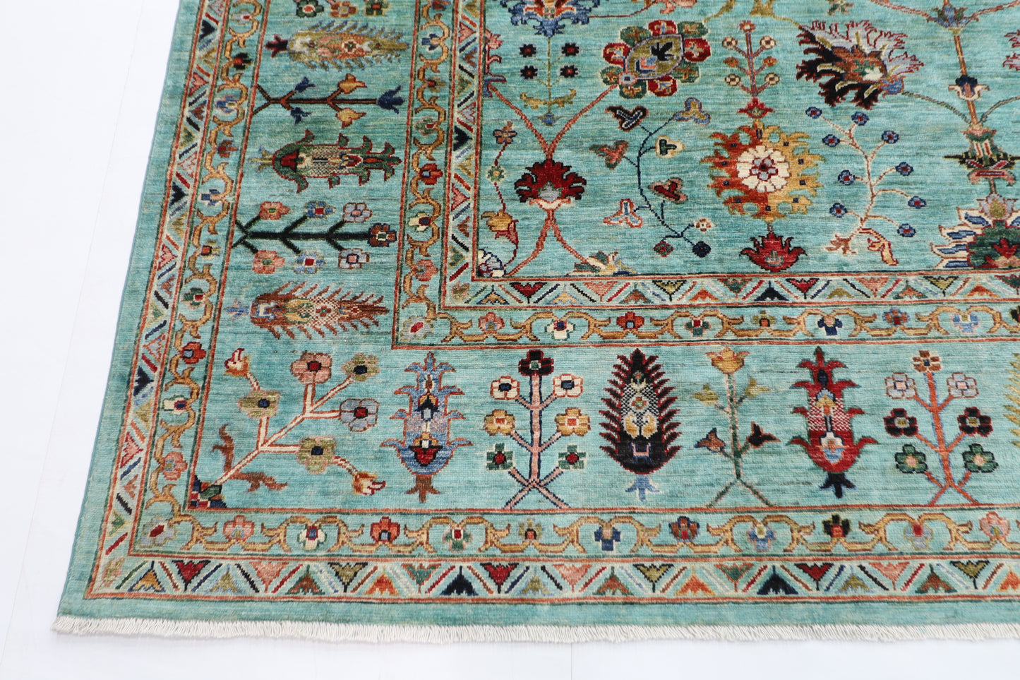 271 x 363 cm | Sultani Turquoise Afghan Tribal Hand Knotted Veg Dye Wool carpet