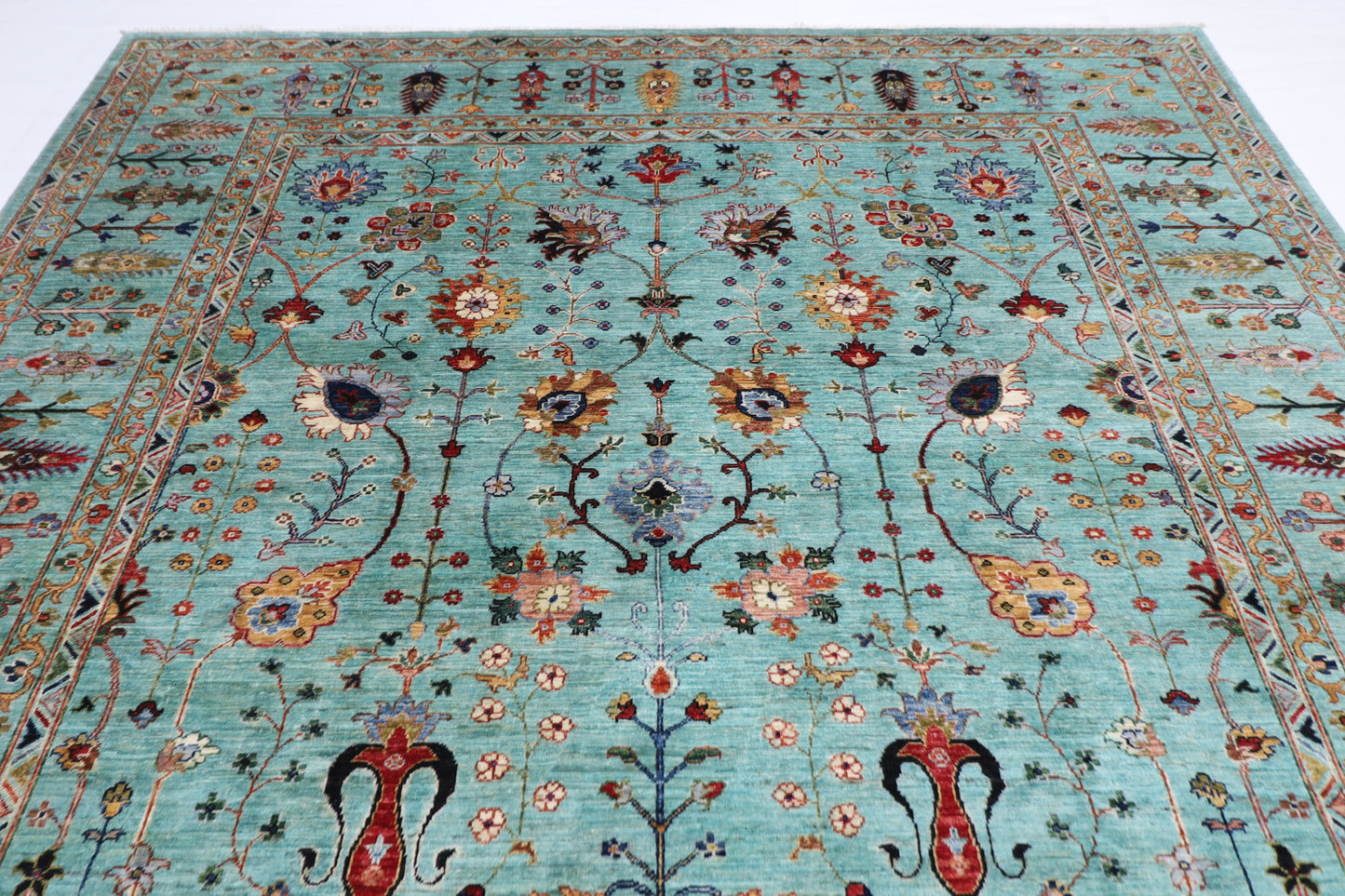 271 x 363 cm | Sultani Turquoise Afghan Tribal Hand Knotted Veg Dye Wool carpet