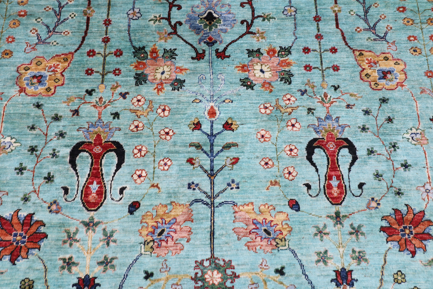 271 x 363 cm | Sultani Turquoise Afghan Tribal Hand Knotted Veg Dye Wool carpet