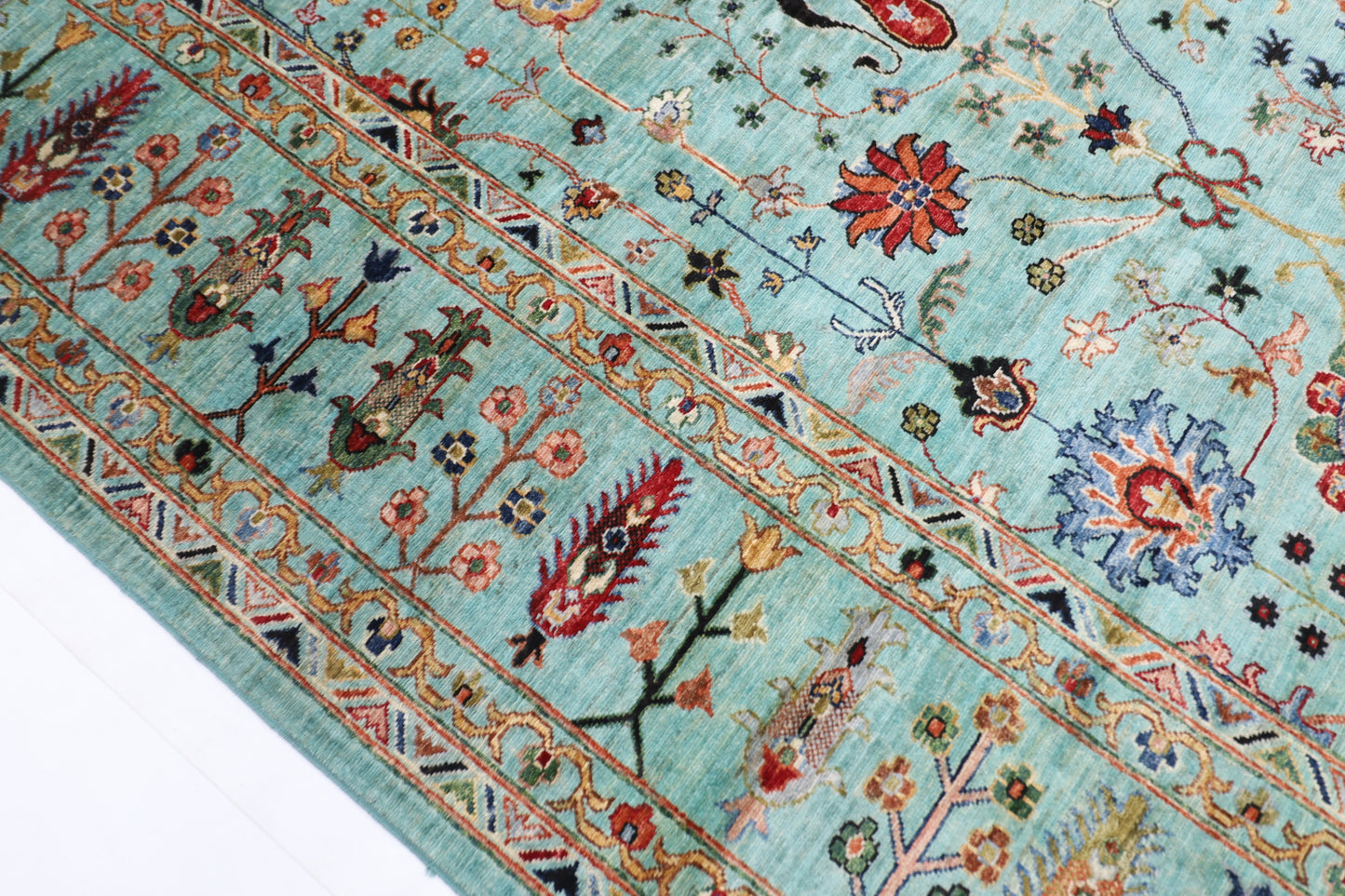 271 x 363 cm | Sultani Turquoise Afghan Tribal Hand Knotted Veg Dye Wool carpet