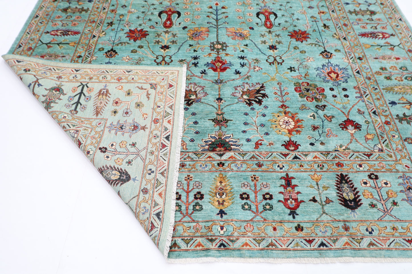 271 x 363 cm | Sultani Turquoise Afghan Tribal Hand Knotted Veg Dye Wool carpet