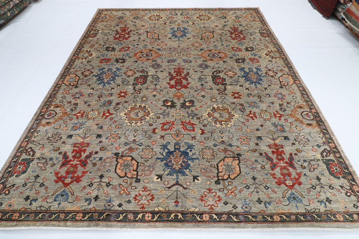 243 x 299 cm | Serapi Gray Design Hand Knotted veg Dye Wool Afghan Carpet