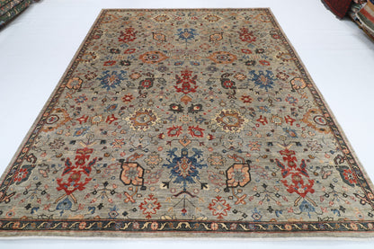 243 x 299 cm | Serapi Gray Design Hand Knotted veg Dye Wool Afghan Carpet