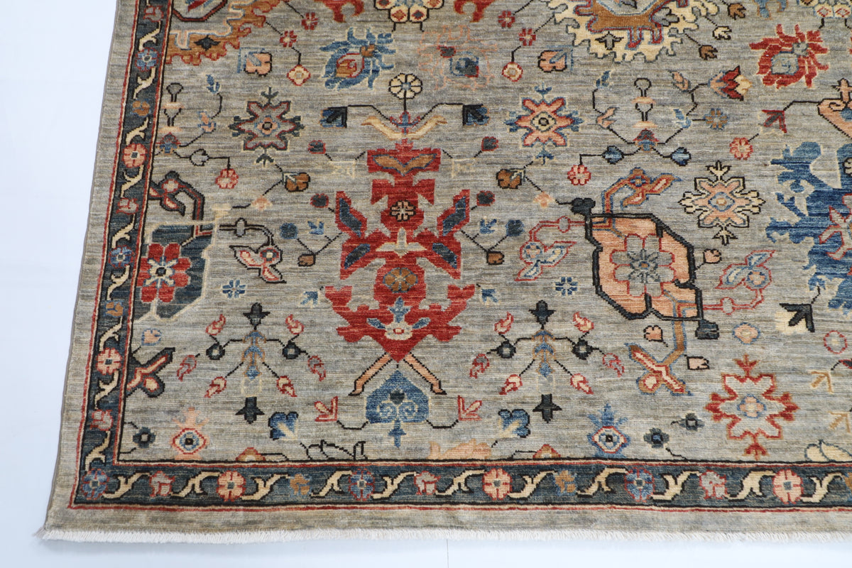 243 x 299 cm | Serapi Gray Design Hand Knotted veg Dye Wool Afghan Carpet