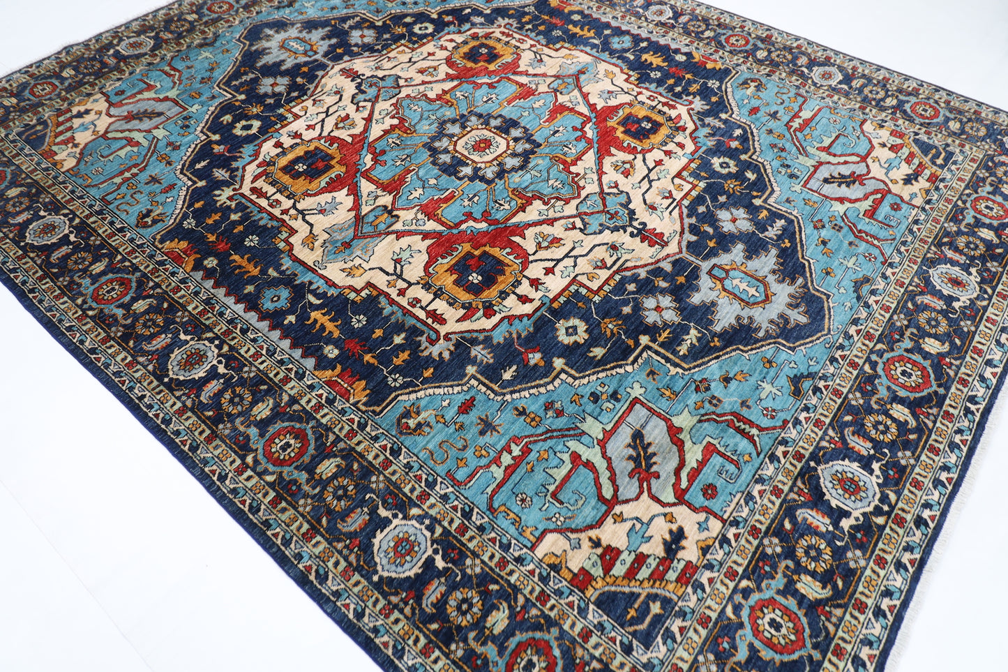 250 x 305 cm | Serapi Navy Afghan Tribal Hand Knotted Veg Dye Wool carpet