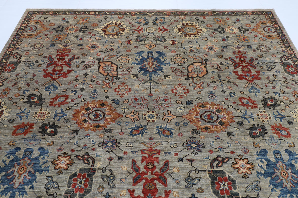 243 x 299 cm | Serapi Gray Design Hand Knotted veg Dye Wool Afghan Carpet