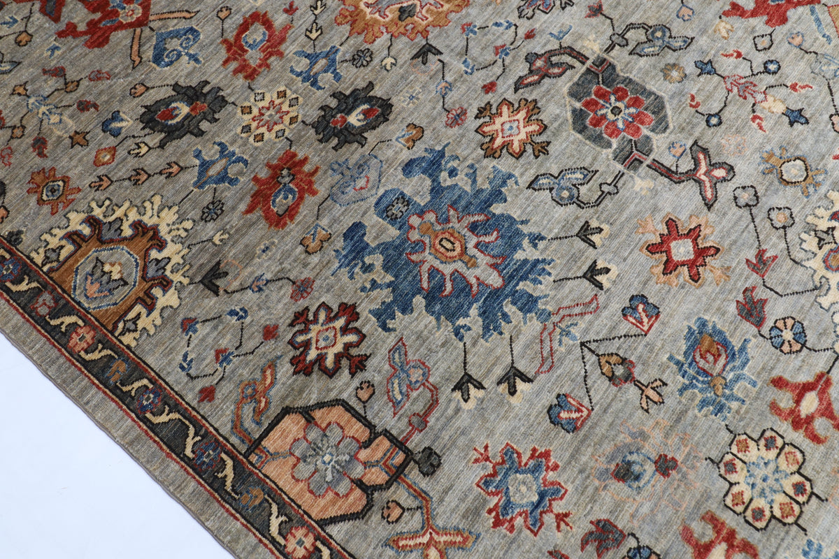 243 x 299 cm | Serapi Gray Design Hand Knotted veg Dye Wool Afghan Carpet