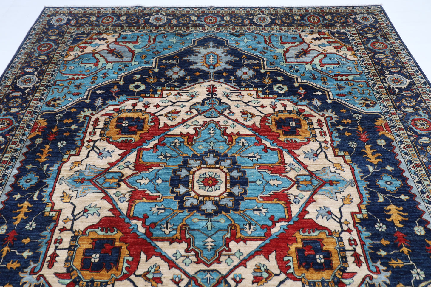 250 x 305 cm | Serapi Navy Afghan Tribal Hand Knotted Veg Dye Wool carpet