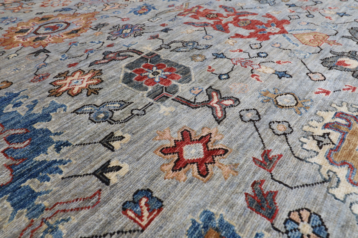 243 x 299 cm | Serapi Gray Design Hand Knotted veg Dye Wool Afghan Carpet