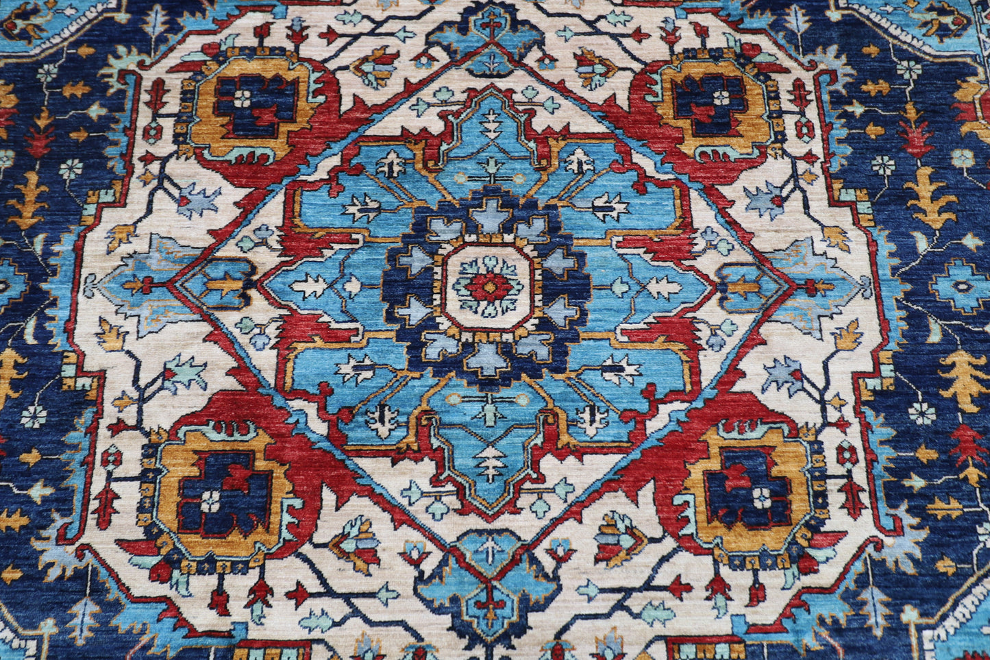 250 x 305 cm | Serapi Navy Afghan Tribal Hand Knotted Veg Dye Wool carpet