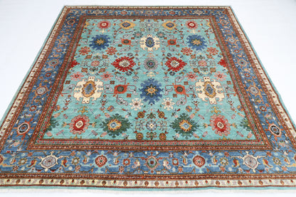 241 x 236 cm | Turquoise Afghan Tribal Hand Knotted Veg Dye Wool carpet