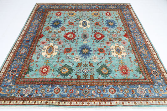 241 x 236 cm | Turquoise Afghan Tribal Hand Knotted Veg Dye Wool carpet