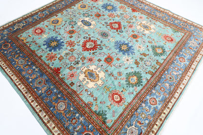 241 x 236 cm | Turquoise Afghan Tribal Hand Knotted Veg Dye Wool carpet