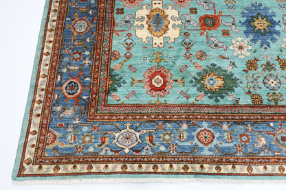 241 x 236 cm | Turquoise Afghan Tribal Hand Knotted Veg Dye Wool carpet