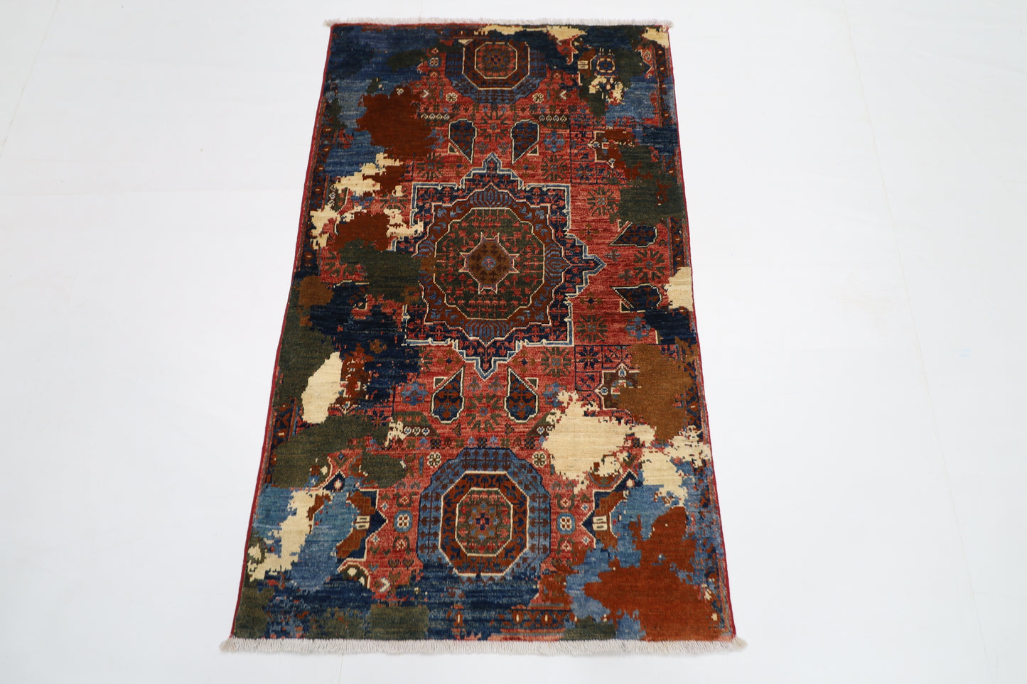 78 x 131 cm | Abstract Mamluk Area Rug Afghan Hand Knotted veg Dye Wool carpet