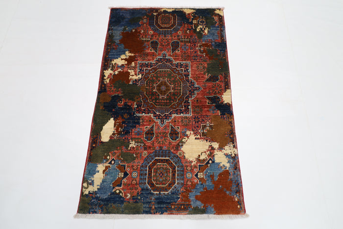 78 x 131 cm | Abstract Mamluk Area Rug Afghan Hand Knotted veg Dye Wool carpet