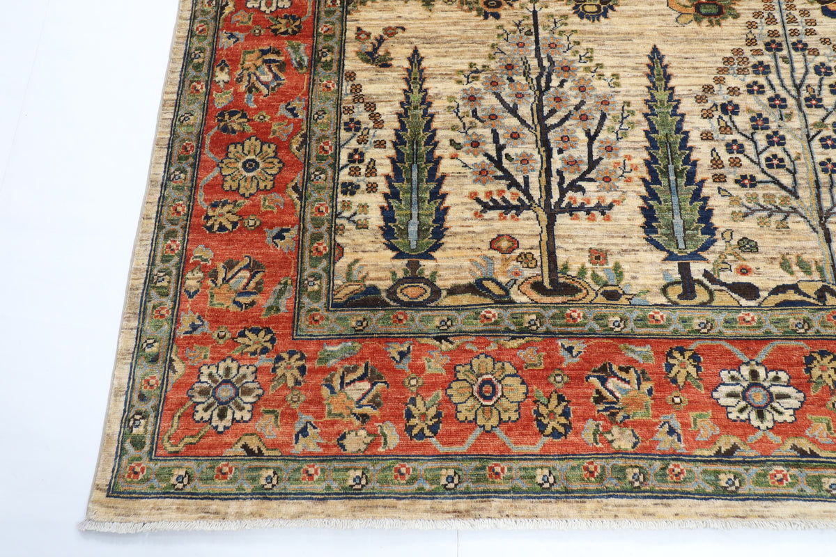 248 x 296 cm | Tribal Tree Of Life Design Hand Knotted veg Dye Wool Afghan Carpet