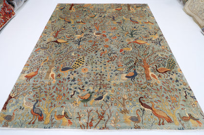 247 x 300 cm | Birds Gray Area Rug Afghan Hand Knotted Veg Dye Wool carpet