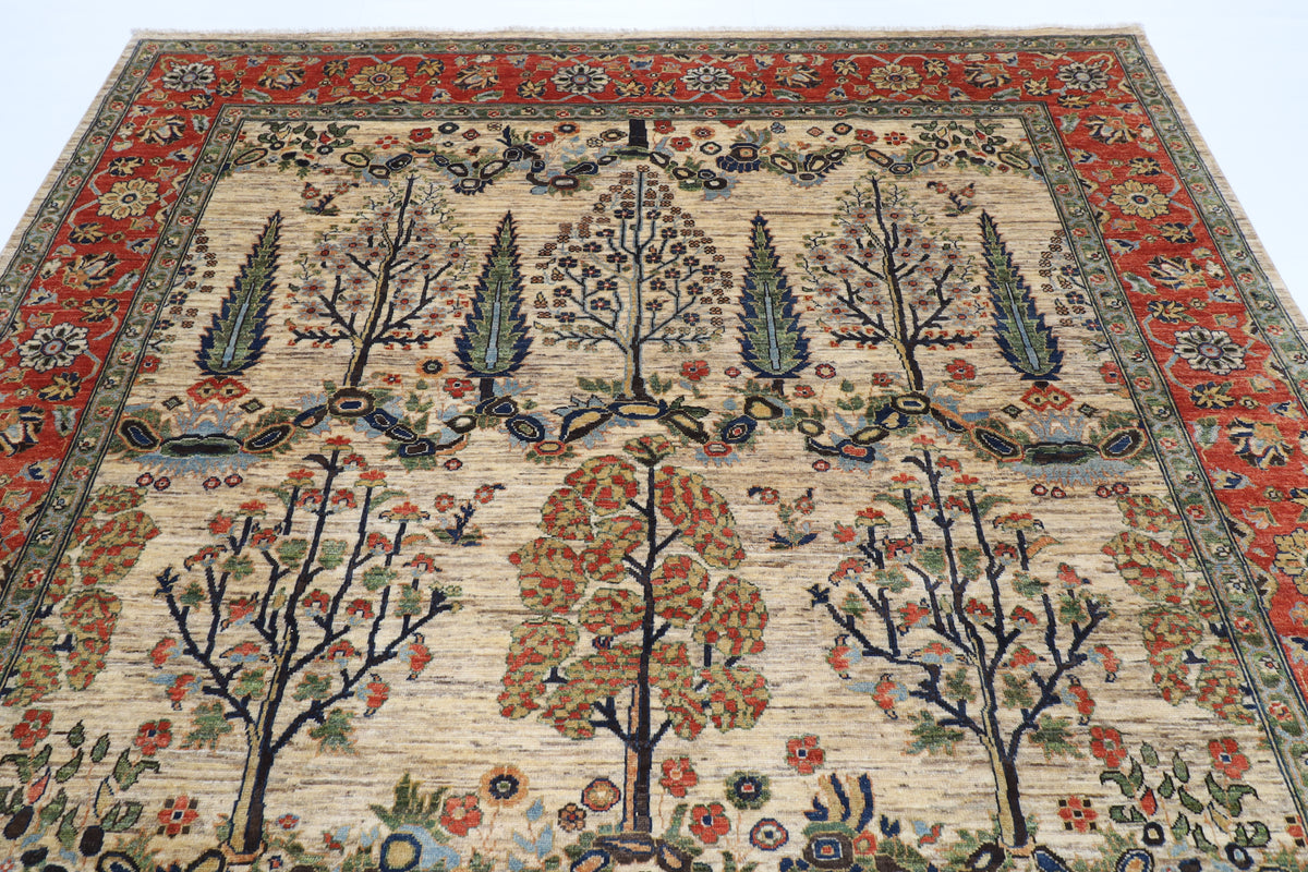 248 x 296 cm | Tribal Tree Of Life Design Hand Knotted veg Dye Wool Afghan Carpet
