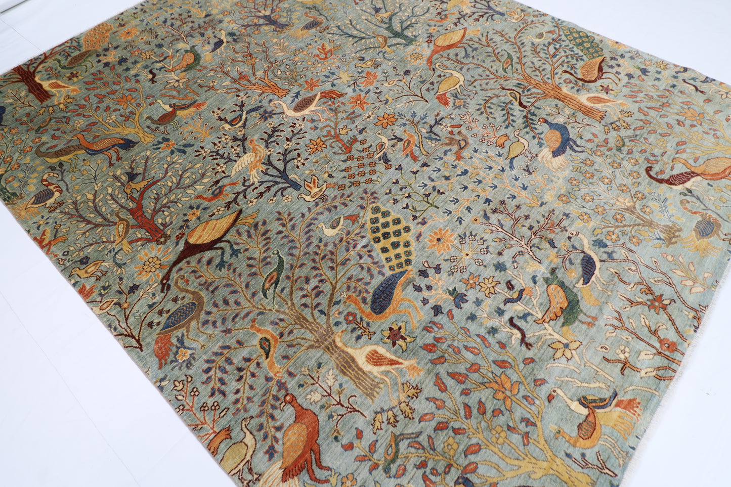 247 x 300 cm | Birds Gray Area Rug Afghan Hand Knotted Veg Dye Wool carpet