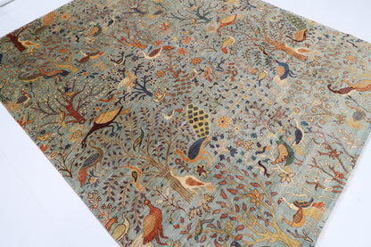 247 x 300 cm | Birds Gray Area Rug Afghan Hand Knotted Veg Dye Wool carpet