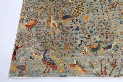 247 x 300 cm | Birds Gray Area Rug Afghan Hand Knotted Veg Dye Wool carpet