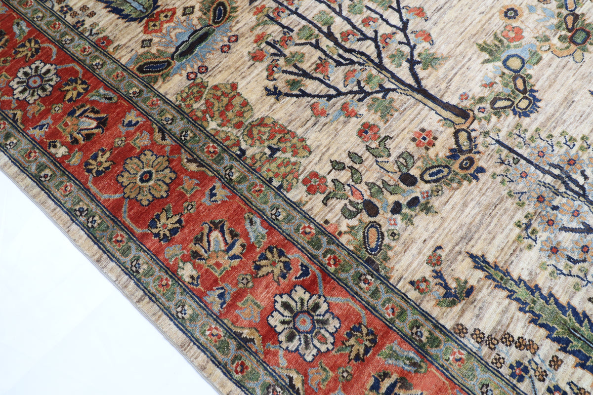 248 x 296 cm | Tribal Tree Of Life Design Hand Knotted veg Dye Wool Afghan Carpet