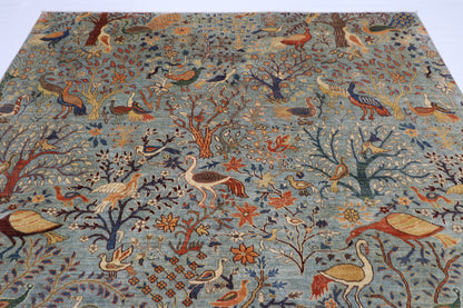 247 x 300 cm | Birds Gray Area Rug Afghan Hand Knotted Veg Dye Wool carpet