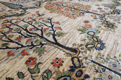 248 x 296 cm | Tribal Tree Of Life Design Hand Knotted veg Dye Wool Afghan Carpet