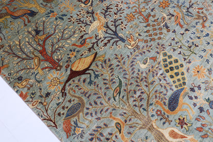247 x 300 cm | Birds Gray Area Rug Afghan Hand Knotted Veg Dye Wool carpet