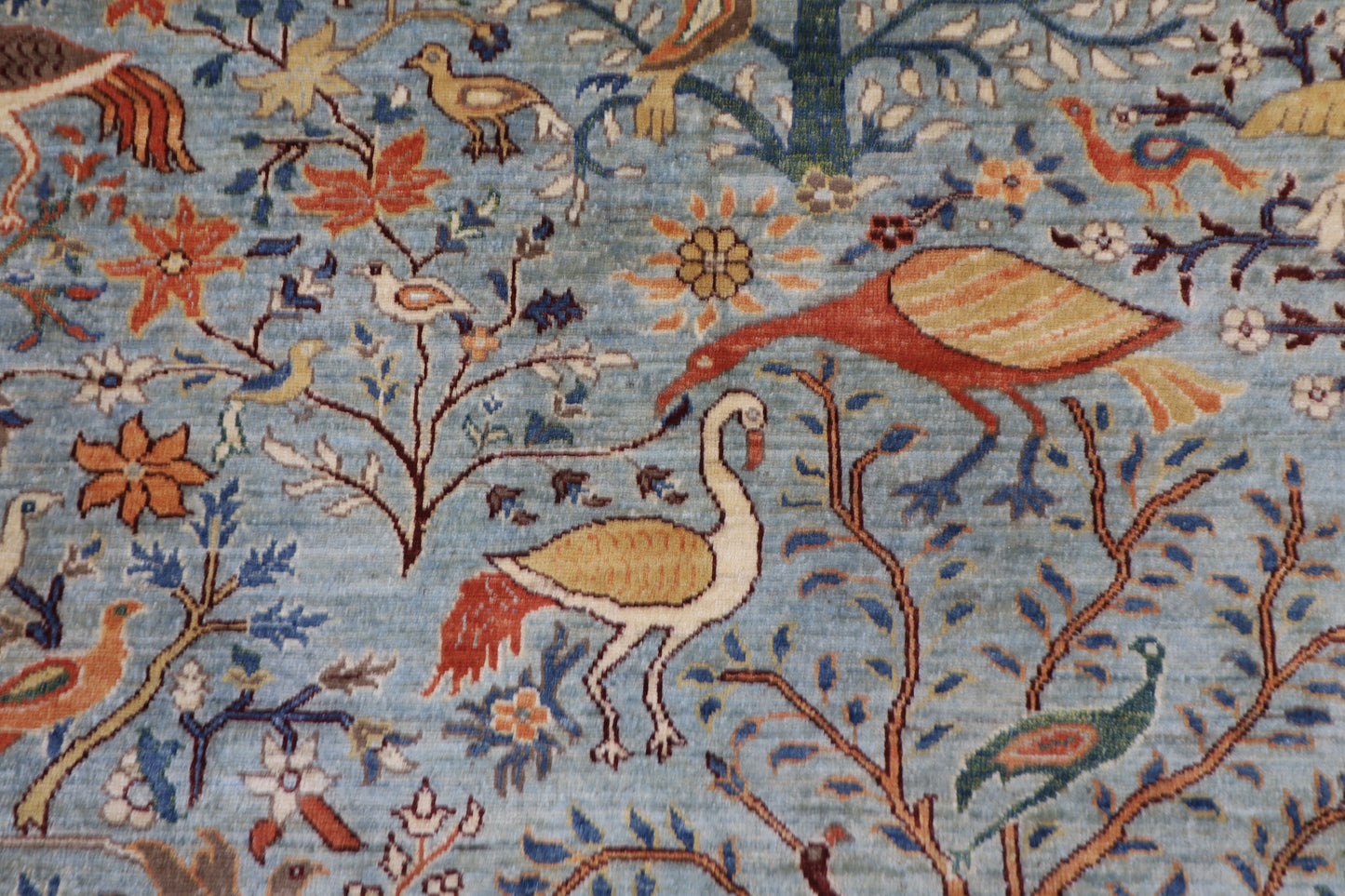 247 x 300 cm | Birds Gray Area Rug Afghan Hand Knotted Veg Dye Wool carpet