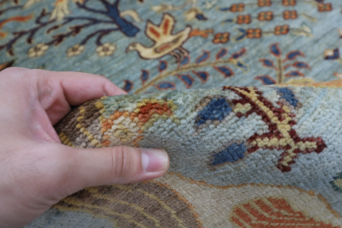 247 x 300 cm | Birds Gray Area Rug Afghan Hand Knotted Veg Dye Wool carpet