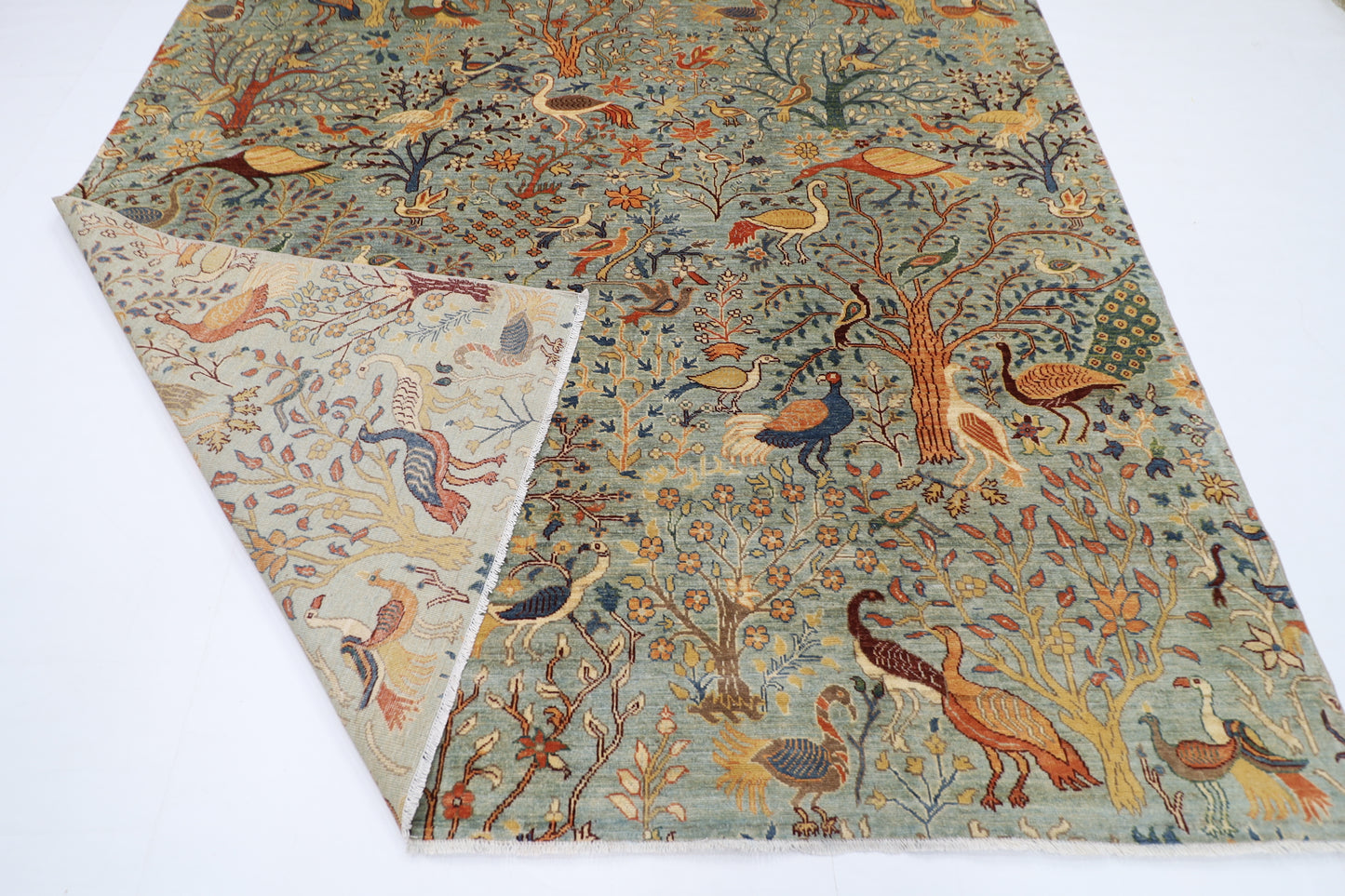 247 x 300 cm | Birds Gray Area Rug Afghan Hand Knotted Veg Dye Wool carpet