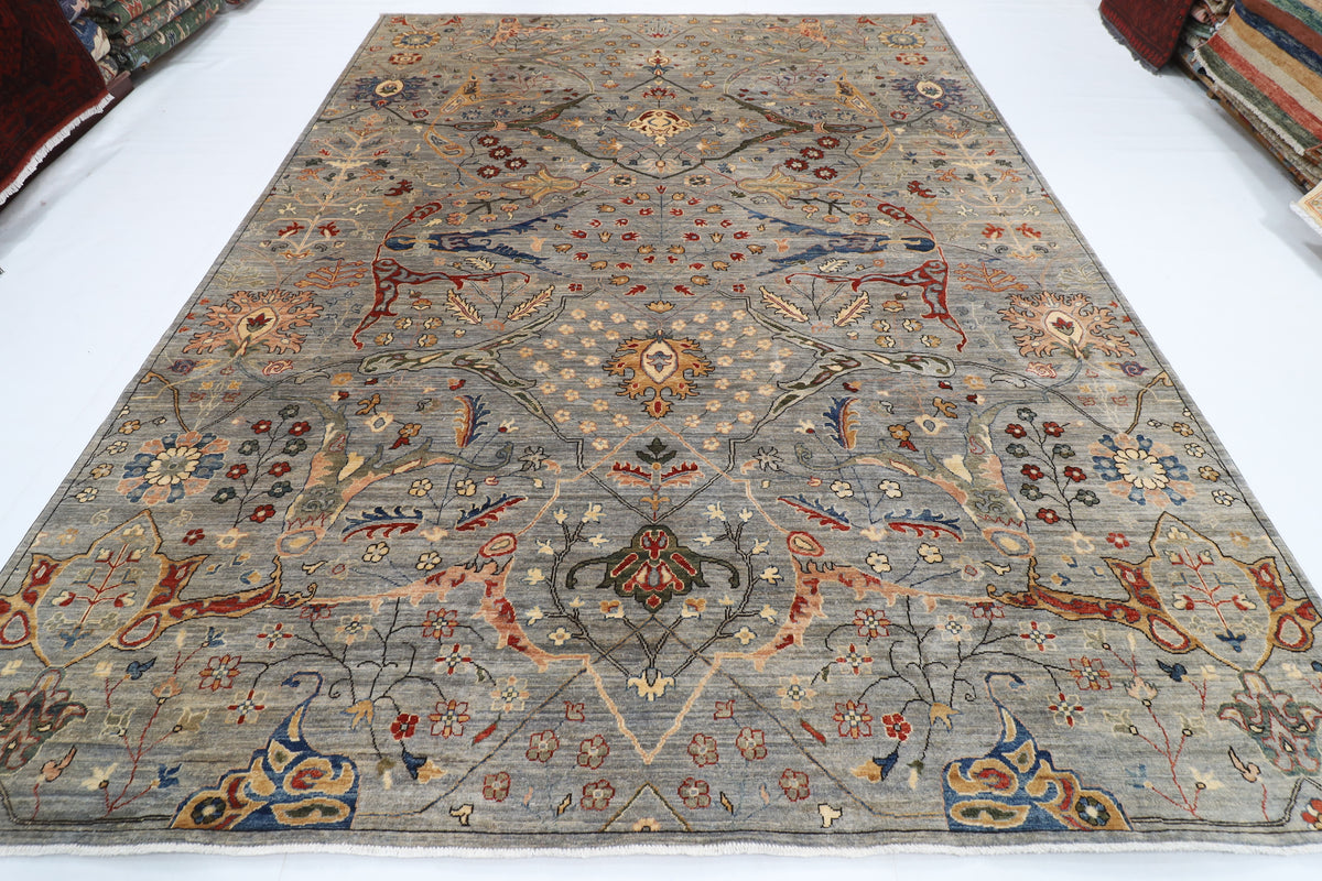 274 x 368 cm | Tribal Bidjar gray Design Hand Knotted veg Dye Wool Afghan Carpet