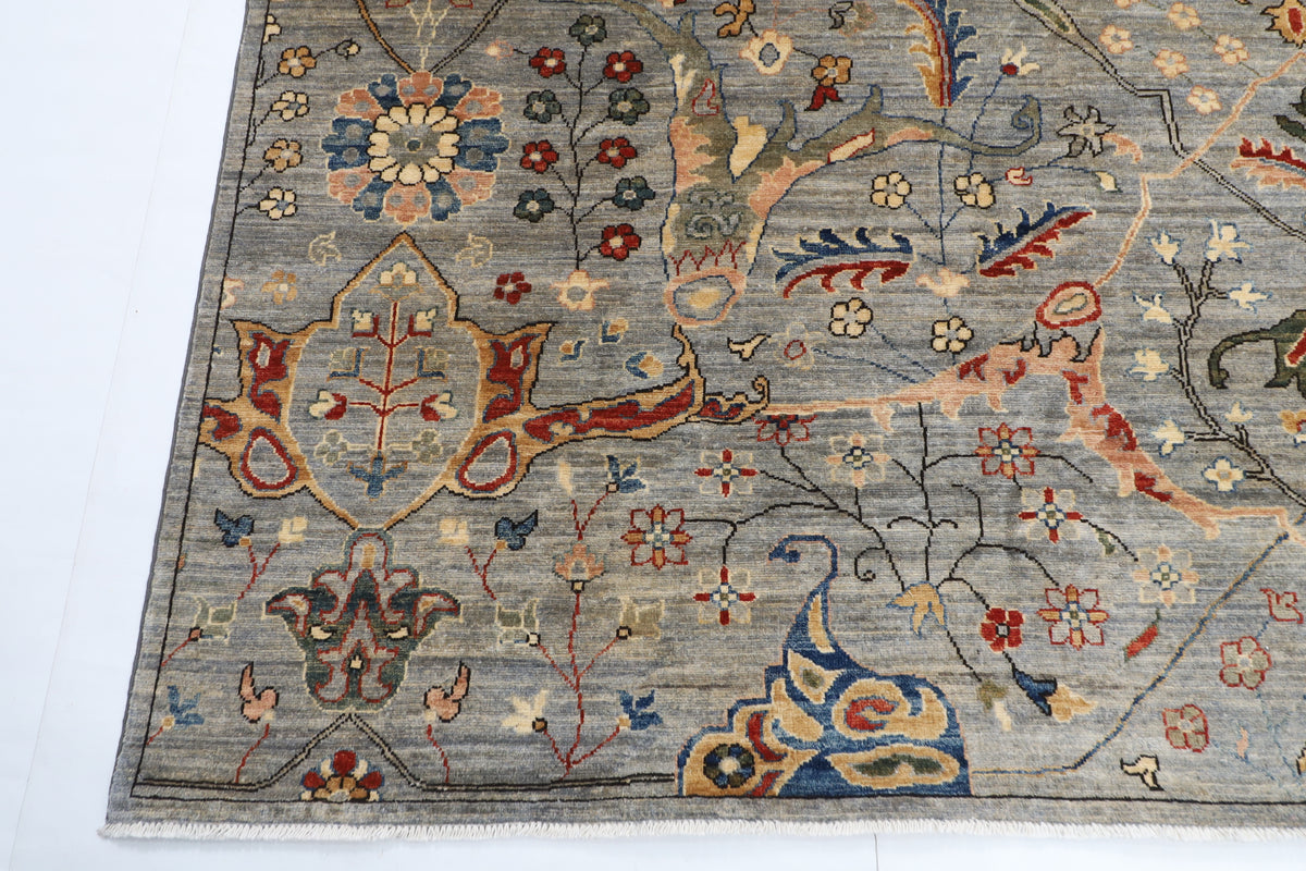 274 x 368 cm | Tribal Bidjar gray Design Hand Knotted veg Dye Wool Afghan Carpet