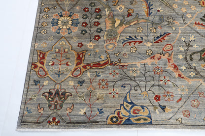 274 x 368 cm | Tribal Bidjar gray Design Hand Knotted veg Dye Wool Afghan Carpet