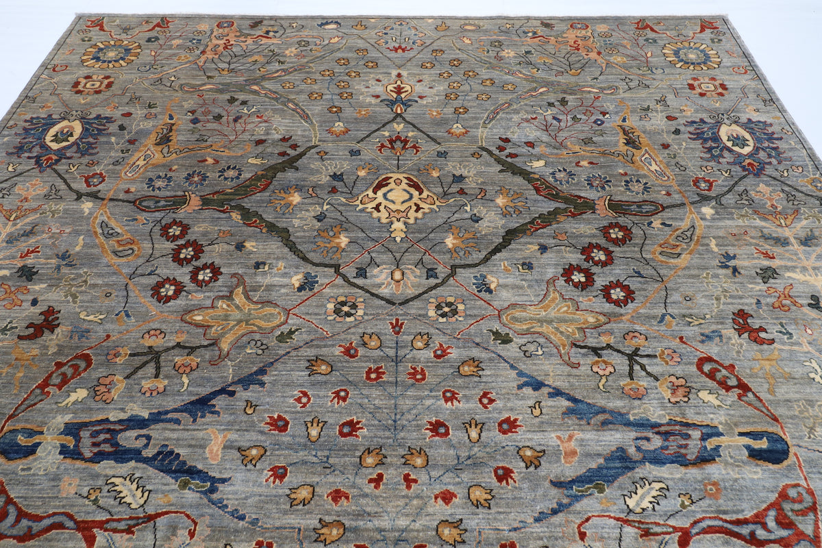 274 x 368 cm | Tribal Bidjar gray Design Hand Knotted veg Dye Wool Afghan Carpet