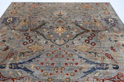 274 x 368 cm | Tribal Bidjar gray Design Hand Knotted veg Dye Wool Afghan Carpet