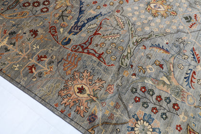 274 x 368 cm | Tribal Bidjar gray Design Hand Knotted veg Dye Wool Afghan Carpet