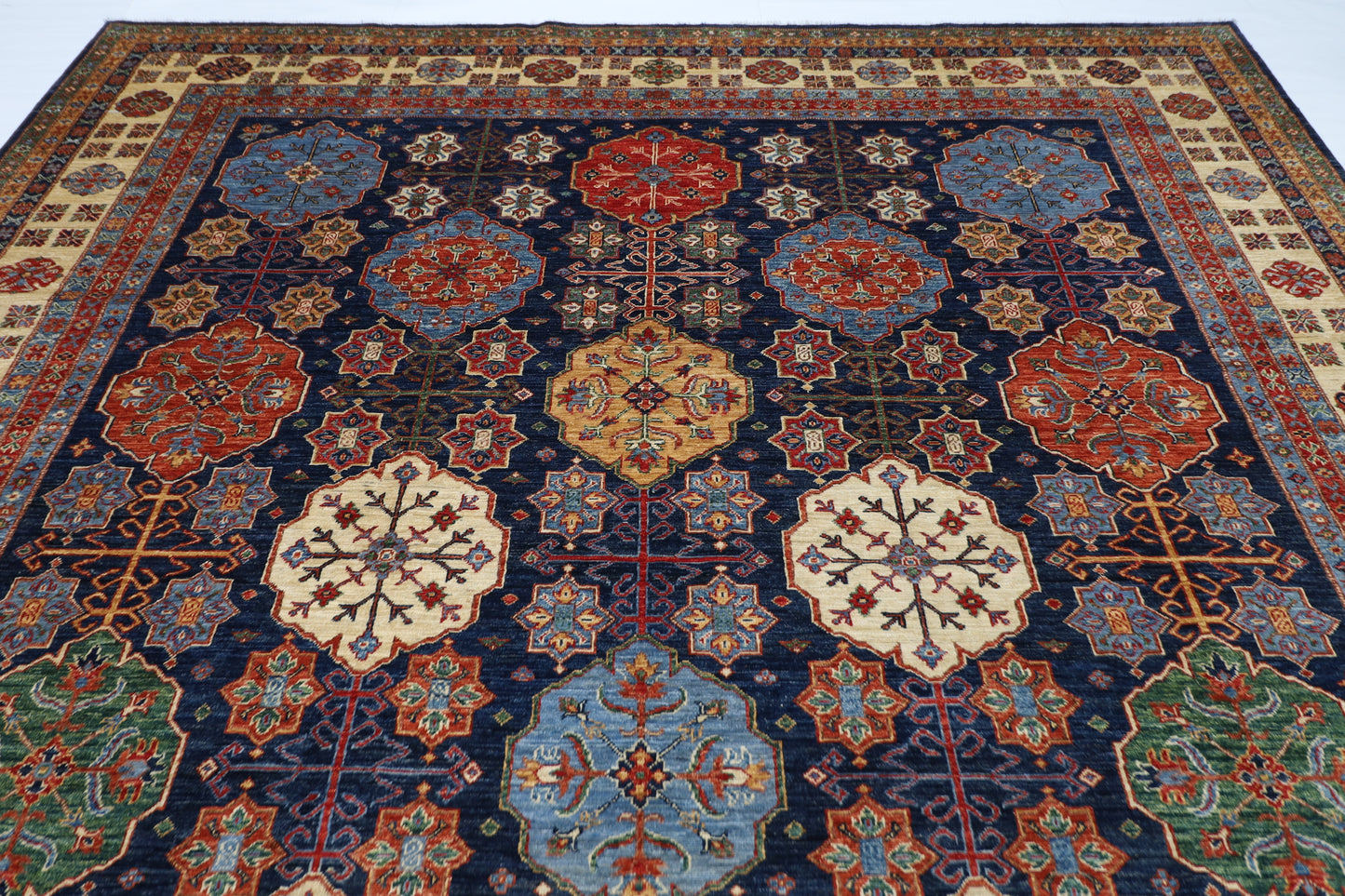 302 x 424 cm | Kazak Blue Large Area Rug Afghan Hand Knotted Veg Dye Wool carpet