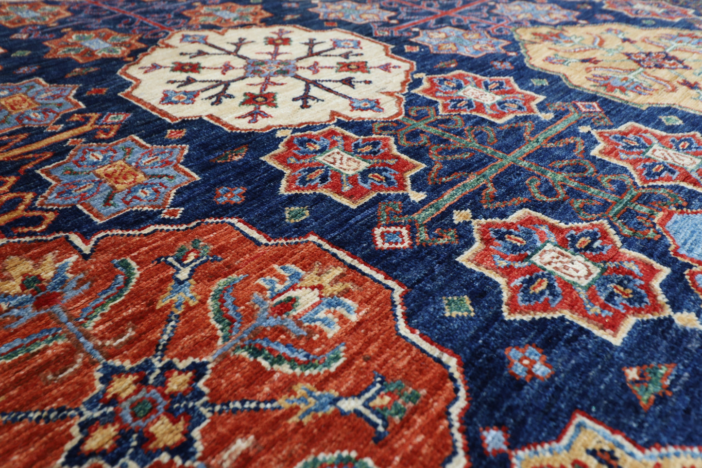 302 x 424 cm | Kazak Blue Large Area Rug Afghan Hand Knotted Veg Dye Wool carpet