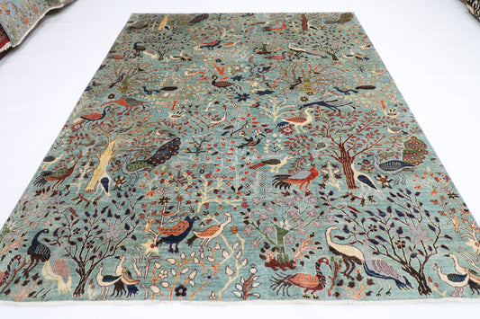 247 x 289 cm | Birds Pictorial Afghan Tribal Hand Knotted Veg Dye Wool carpet