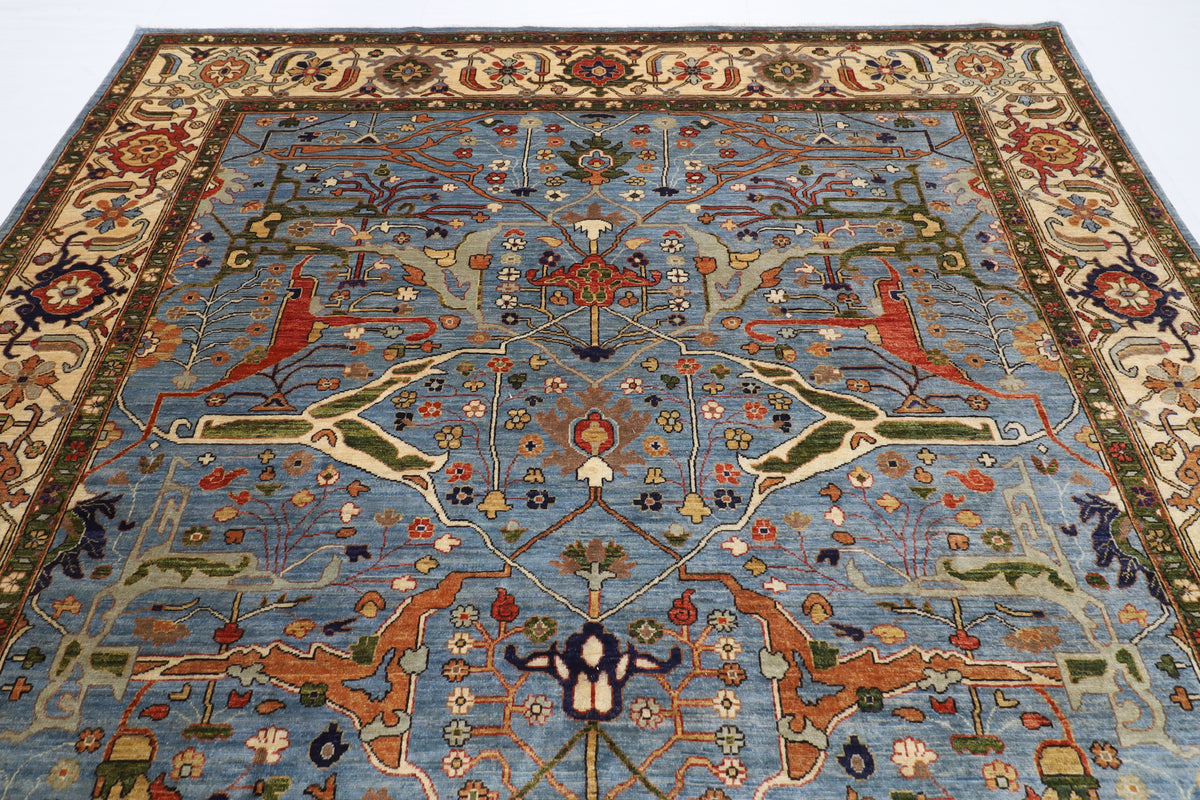 274 x 370 cm | Tribal Bidjar Blue Design Hand Knotted veg Dye Wool Afghan Carpet