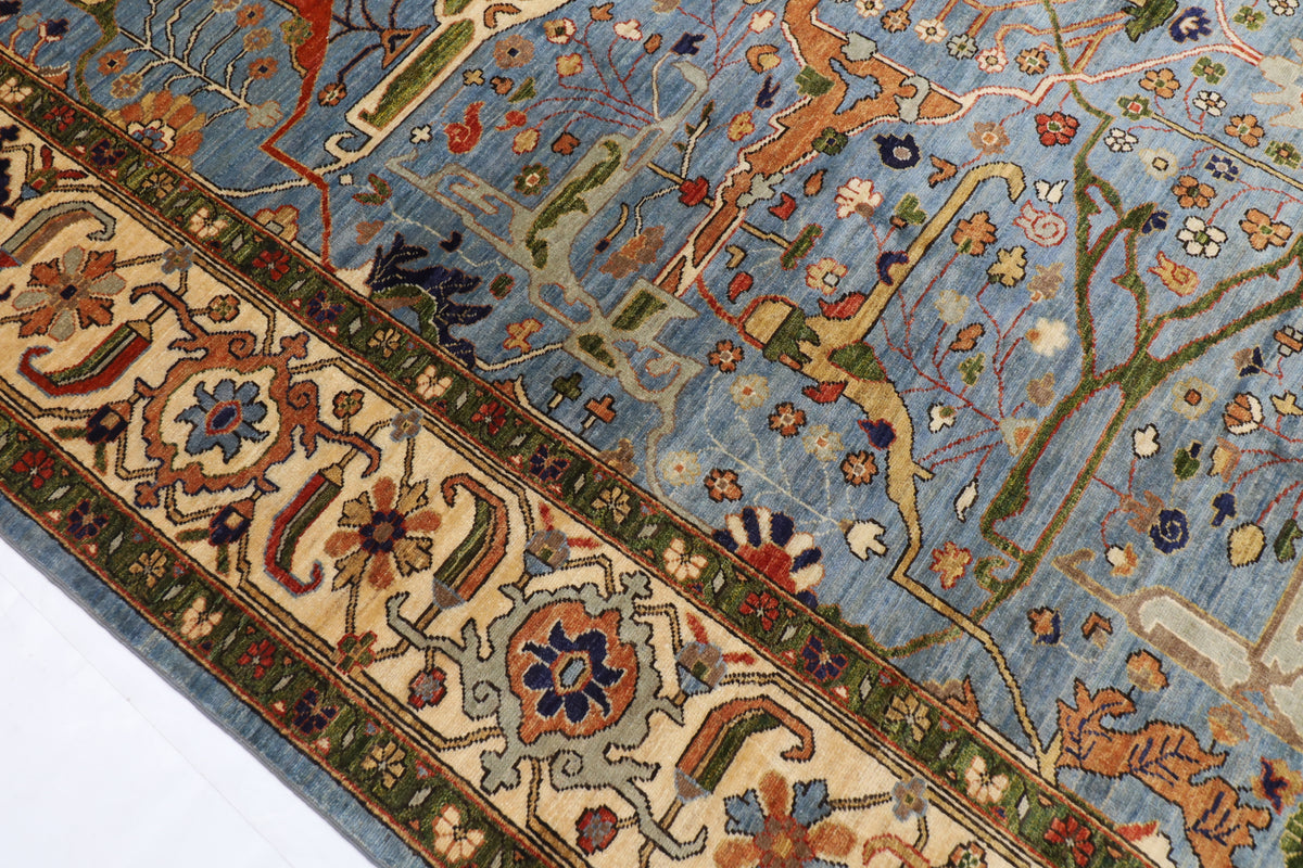 274 x 370 cm | Tribal Bidjar Blue Design Hand Knotted veg Dye Wool Afghan Carpet