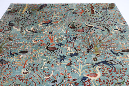 247 x 289 cm | Birds Pictorial Afghan Tribal Hand Knotted Veg Dye Wool carpet