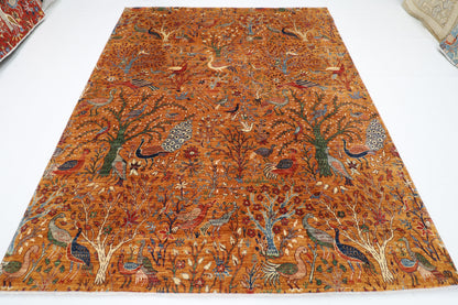 242 x 295 cm | Birds Gold Area Rug Afghan Hand Knotted Veg Dye Wool carpet