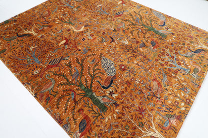 242 x 295 cm | Birds Gold Area Rug Afghan Hand Knotted Veg Dye Wool carpet