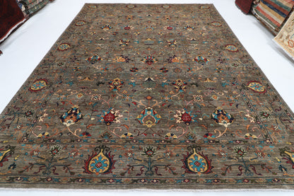 296 x 389 cm | Sultani Gray Design Hand Knotted veg Dye Wool Afghan Carpet