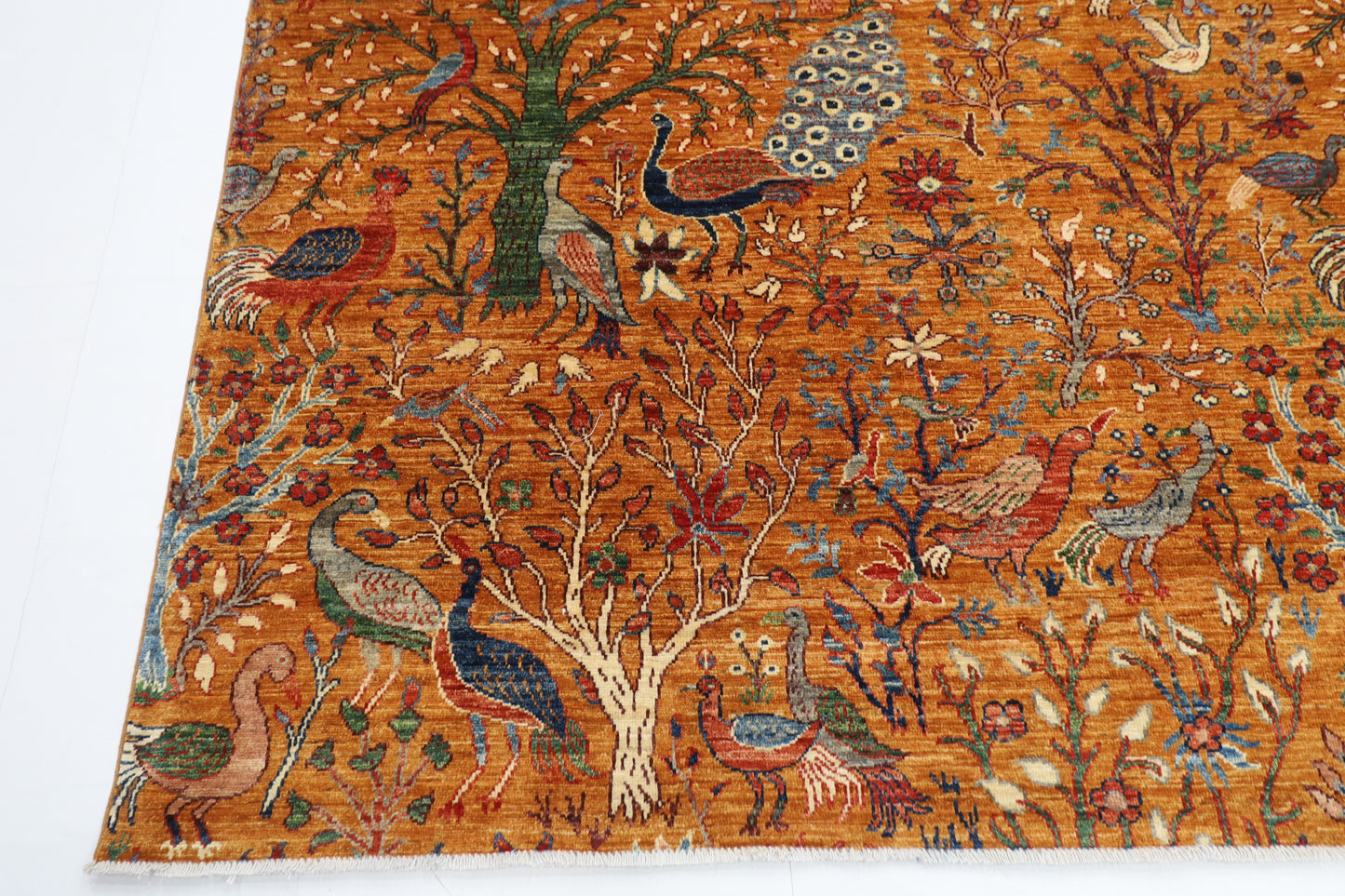 242 x 295 cm | Birds Gold Area Rug Afghan Hand Knotted Veg Dye Wool carpet